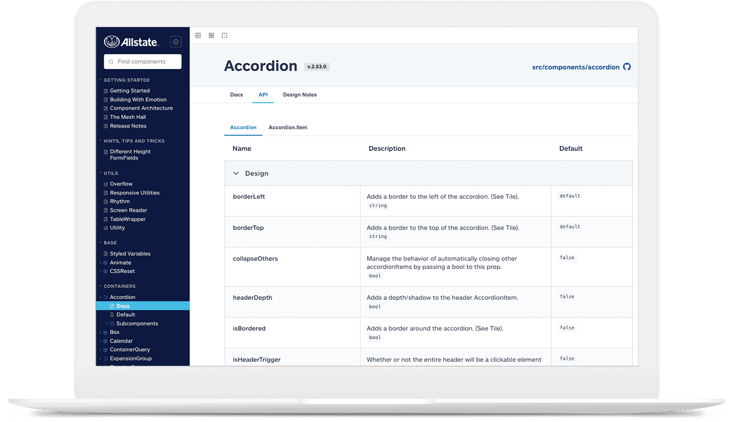 Allstate Design - Developer Site Component API
