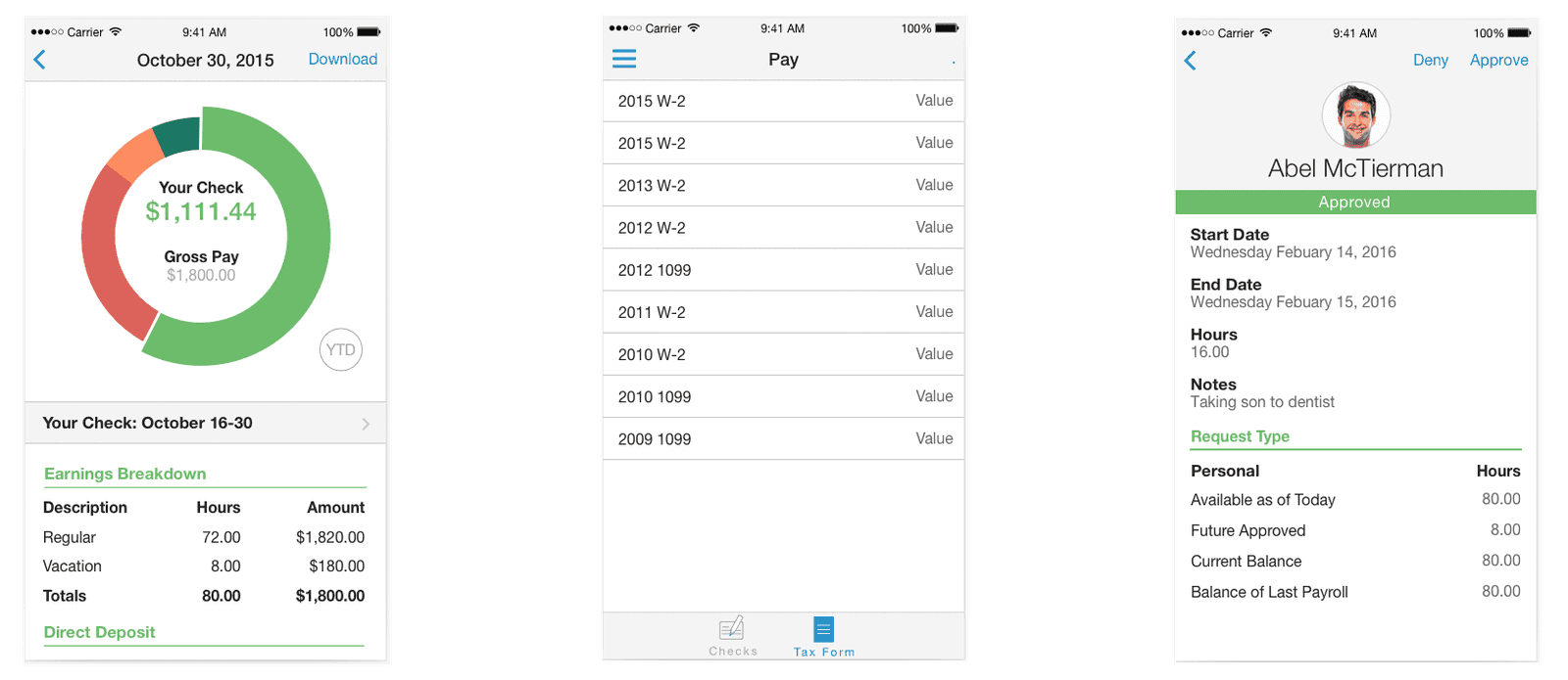 Paylocity Mobile Application Misc Screens