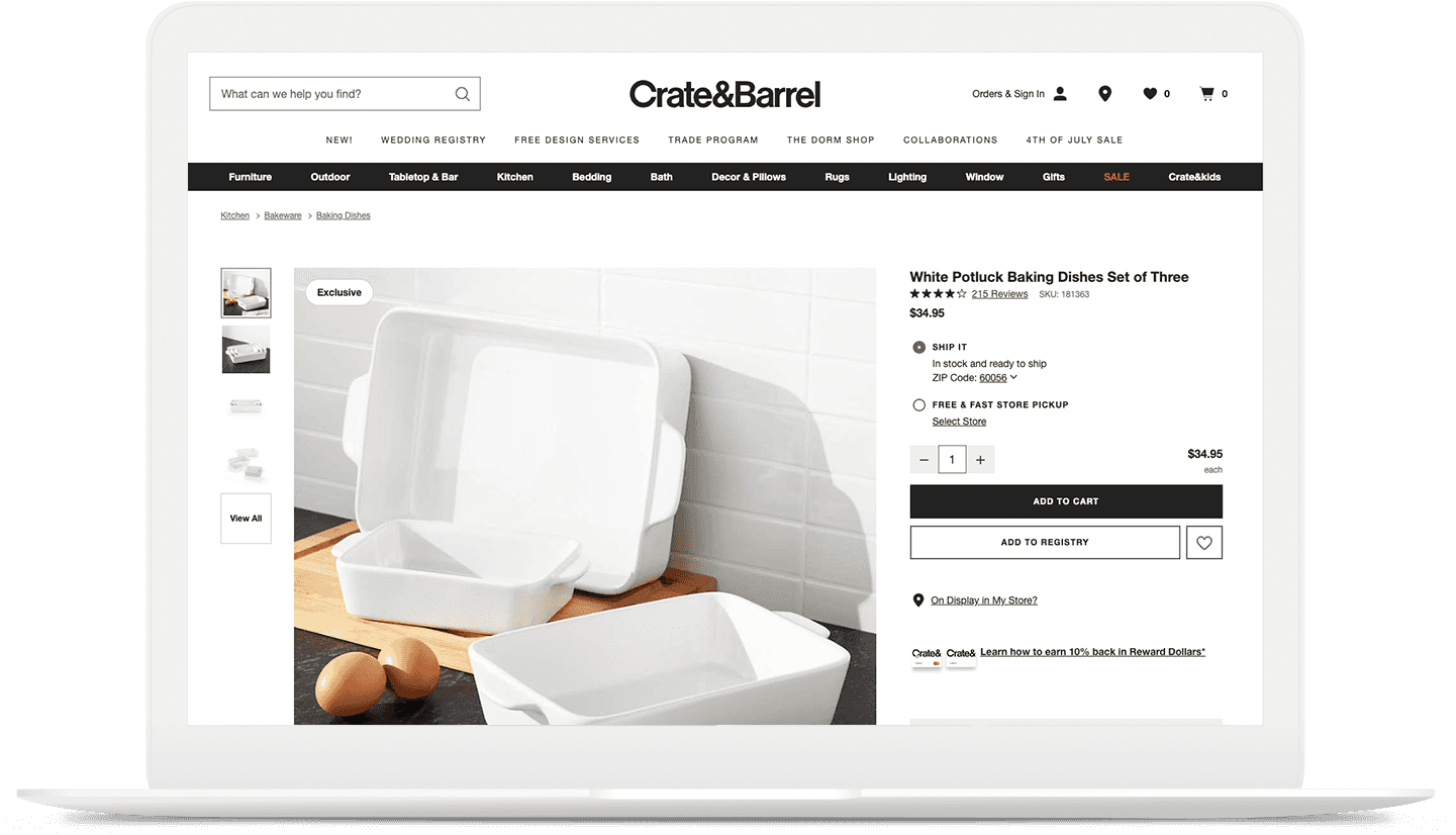 Crate & Barrel Baking Dish Product Page