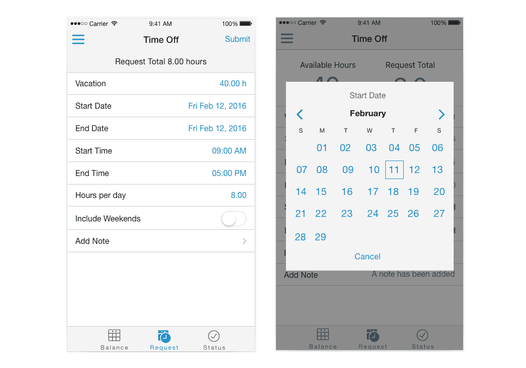 Paylocity Mobile Application Time Off Request